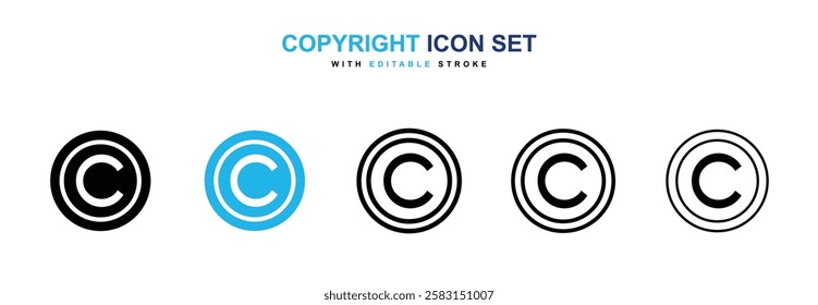 Copyright icons vector collection in black and blue colors on white background