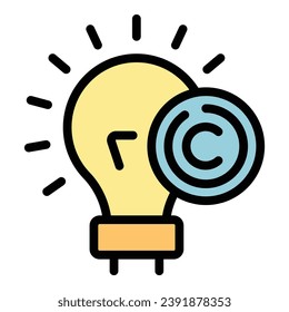 vector de contorno de icono de idea de copyright. Bienes legales. Color plano derecho de la información