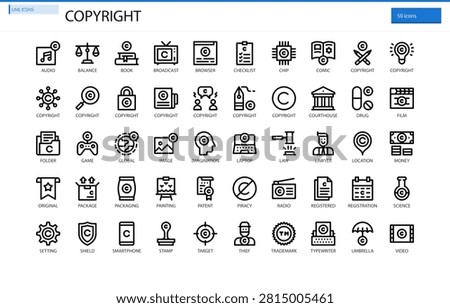 Copyright Intellectual Property Law Protection Digital Icon Set