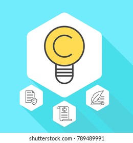 Copyright and intellectual property vector line icons