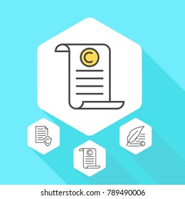 Copyright and intellectual property vector line icons