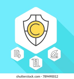 Copyright and intellectual property vector line icons