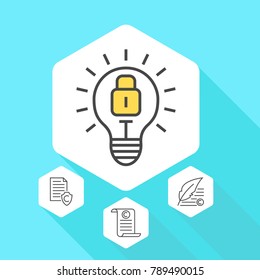 Copyright and intellectual property vector line icons