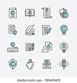 Copyright and intellectual property vector line icons