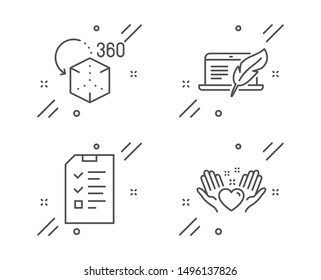 Copyright laptop, Interview and Augmented reality line icons set. Hold heart sign. Writer device, Checklist file, Virtual reality. Friendship. Business set. Line copyright laptop outline icon. Vector