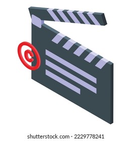 Icono de cierre de derechos de autor isométrico vector. Protección jurídica. Patente digital