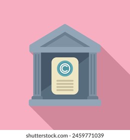 Copyright law document icon flat vector. Legal court building. Tax civil decision