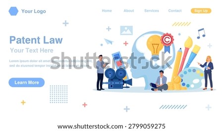 Copyright Law and Legislation. Intellectual Property and Brand Patent Protection. People Protect Their Rights to Authorship and Creation of Intellectual Products with Lawyer. Trademark Regulations