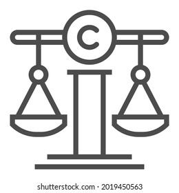 Ley de derechos de autor, icono de vector de línea cuadrada.