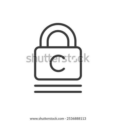 Copyright lock, in line design. Copyright, lock, protection, security, rights, ownership, safeguard on white background vector. Copyright lock editable stroke icon