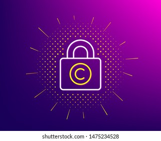 Copyright locker line icon. Halftone pattern. Copywriting sign. Private Information symbol. Gradient background. Copyright locker line icon. Yellow halftone pattern. Vector