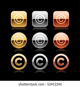 Copyright luxury metal web button icon with reflection on black
