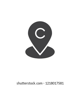 Copyright map pin vector icon. filled flat sign for mobile concept and web design. copywriting location pointer simple solid icon. Symbol, logo illustration. Pixel perfect vector graphics