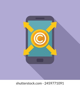 Copyright phone information icon flat vector. Modern protection. Electronic law