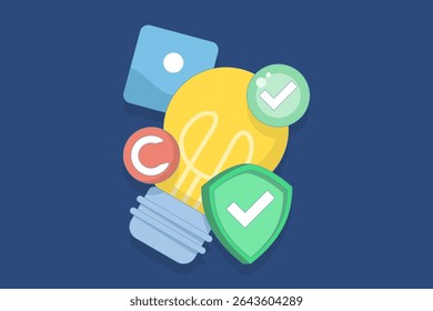 copyright protection concept. Copyright is protected by law, protecting artwork or content. trademark intellectual property rights protection. registered legally protected. flat design.