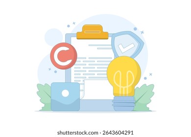 copyright protection concept. Copyright is protected by law, protecting artwork or content. trademark intellectual property rights protection. registered legally protected. flat design.