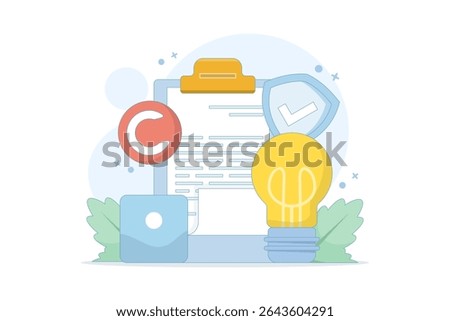 copyright protection concept. Copyright is protected by law, protecting artwork or content. trademark intellectual property rights protection. registered legally protected. flat design.