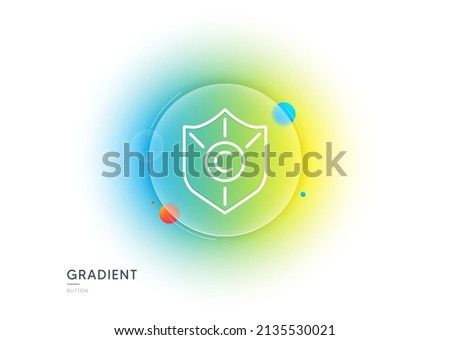 Copyright protection line icon. Gradient blur button with glassmorphism. Copywriting sign. Shield symbol. Transparent glass design. Copyright protection line icon. Vector