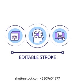 Copyright protection online loop concept icon. Checkup content unqualify. Identify plagiate abstract idea thin line illustration. Isolated outline drawing. Editable stroke. Arial font used