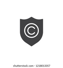 Copyright protection vector icon. filled flat sign for mobile concept and web design. Shield with copyright sign simple solid icon. Symbol, logo illustration. Pixel perfect vector graphics