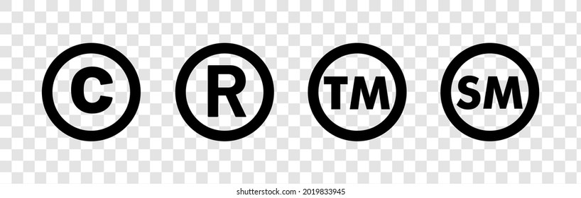 Copyright And Registered Trademark Icon Set Vector. Collection Of Trademark Right And License. Intellectual Property Sign Isolated on Transparent Background.