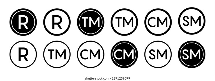 Copyright And Registered Trademark Icon Set Vector. Collection Of Template Symbol Smartmark And Trademark Right And License. Intellectual Property Sign Protection Flat Design vector 10 eps.