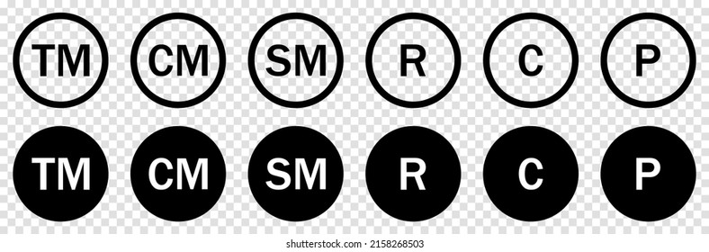 Copyright und eingetragene Marken-Symbole. Vektorgrafik einzeln auf transparentem Hintergrund