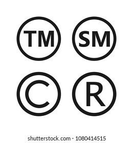 Copyright, registered trademark, smartmark icons set. Vector illustartion, flat design.