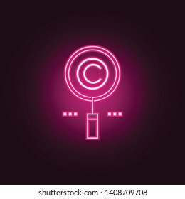 copyright search neon icon. Elements of web set. Simple icon for websites, web design, mobile app, info graphics