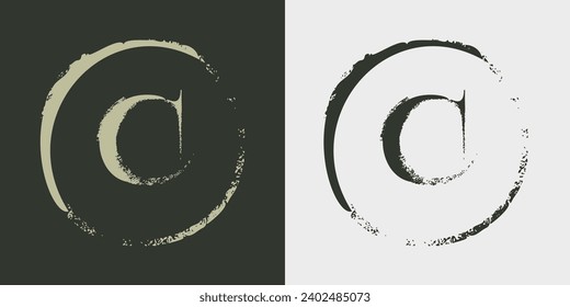 Copyright serif logo with dry brush strokes. Classic style font. Grunge textured and rough edges elements. Perfect for fashion labels, vintage headlines, glamour luxury identity, wedding invitations.