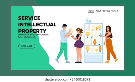 copyright service intellectual property vector. invention protection, brand innovation, licensing legal copyright service intellectual property web flat cartoon illustration