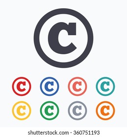 Copyright sign icon. Copyright button. Colored flat icons on white background.