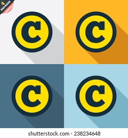Copyright sign icon. Copyright button. Four squares. Colored Flat design buttons. Vector