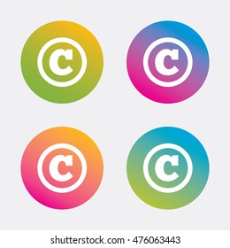 Copyright sign icon. Copyright button. Gradient flat buttons with icon. Modern design. Vector