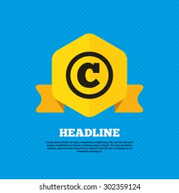 Copyright sign icon. Copyright button. Yellow label tag. Circles seamless pattern on back. Vector