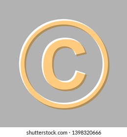 Copyright sign illustration. Emboss effect with light orange icon on gray background.