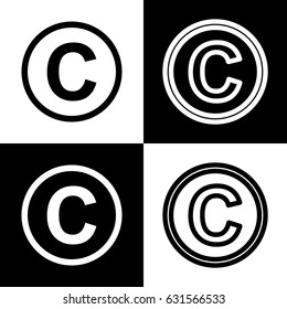 Copyright sign illustration. Vector. Black and white icons and line icon on chess board.