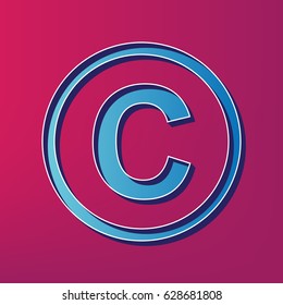 Copyright sign illustration. Vector. Blue 3d printed icon on magenta background.