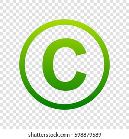 Copyright sign illustration. Vector. Green gradient icon on transparent background.