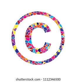 Copyright sign illustration. Vector. Stained glass icon on white background. Colorful polygons. Isolated.
