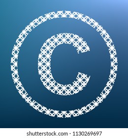 Copyright sign illustration. Vector. White textured icon at lapis lazuli gradient background.