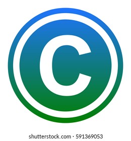 Copyright sign illustration. Vector. White icon in bluish circle on white background. Isolated.