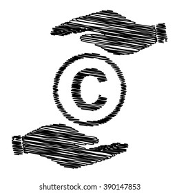 Copyright sign. Save or protect symbol by hands with scribble effect.