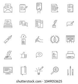 Copyright Signs Black Thin Line Icon Set Include of Paper, Pencil, Hand and Document. Vector illustration of Icons