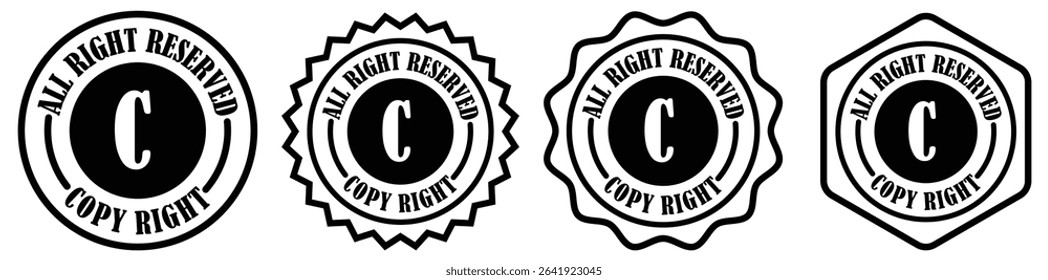 Copyright symbol collection on white background. Classic copyright icon design. All rights reserved stamp. Copyright stamp
