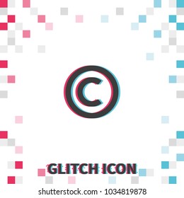 Copyright symbol  glitch effect vector icon.