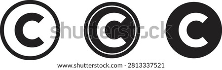 Copyright Symbol Icon Set Letter C in Circle Intellectuality Property Vectors