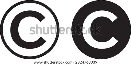 Copyright Symbol Icon Set – Letter C, Copyright Protection and Intellectual Property Vector Symbols