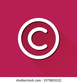 Copyright symbol, copyright logo icon, sign vector isolated in maroon background with shadow