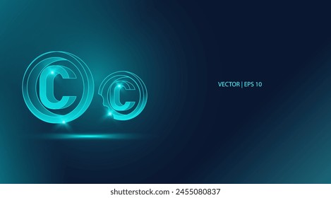 Símbolo de Derechos de autor sobre fondo de luz azul con degradado. Propiedad intelectual, protección, negocio, patente, Marca comercial, Licencia, concepto correcto. Vector EPS 10